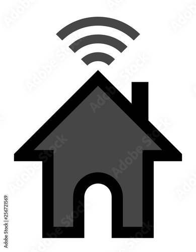 Home wifi symbol icon - black with outline, isolated - vector