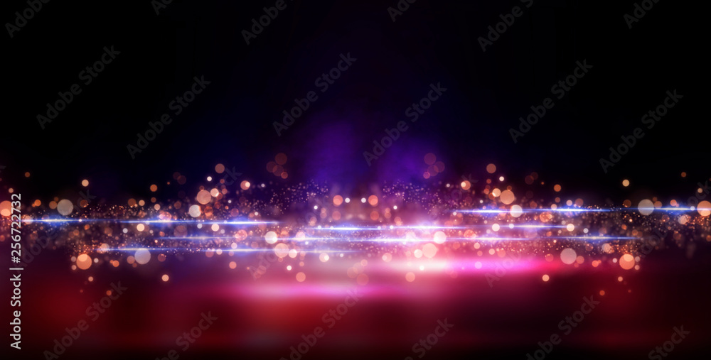 Dark background with multicolored bokeh, gradient and abstract bokeh light. Magic twinkling sparkles.