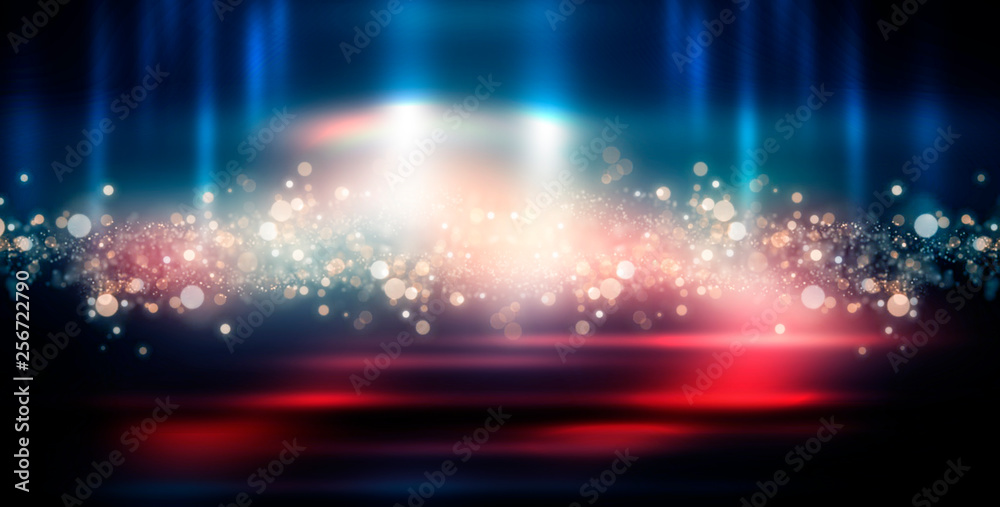 Dark background with multicolored bokeh, gradient and abstract bokeh light. Magic twinkling sparkles.