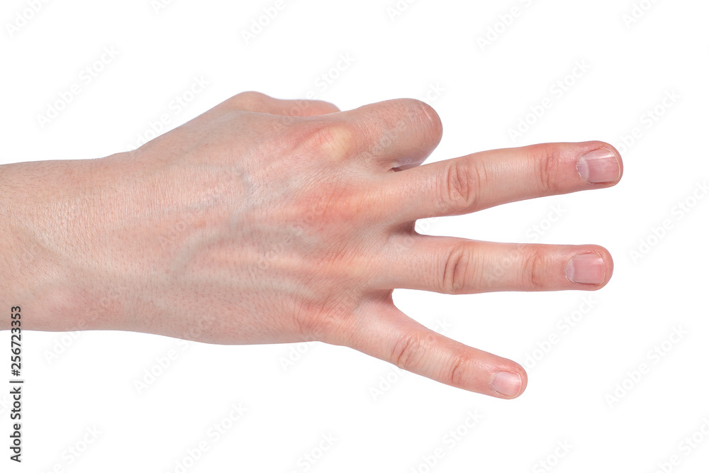 Man showing number three on white background, closeup. Man showing number three on white background, closeup.