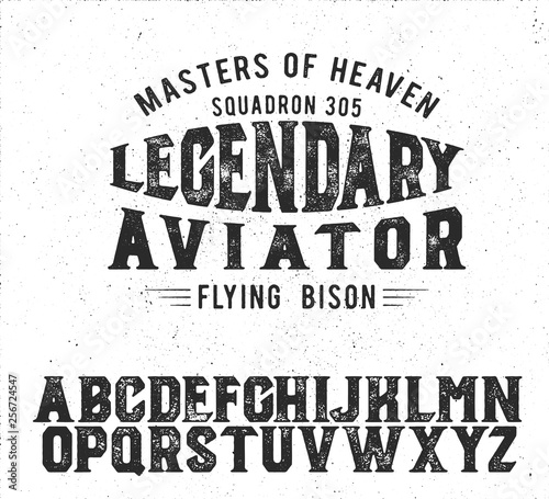Legendary Aviator. Original font. Classic print. Retro badge. Retro American style.