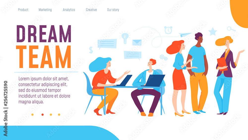 Vector dream team concept creative business illustration with working people. 
