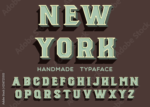 New York. Vintage 3d alphabet. Sign Inspired Super Detailed Realistic Retro Typeace. Vector Illustration.
