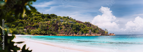 Amazing Petite Anse beach. Vacation holidays honeymoon at the luxury resort island Mahe Seychelles, travel summertime relaxation concept. © Igor Tichonow