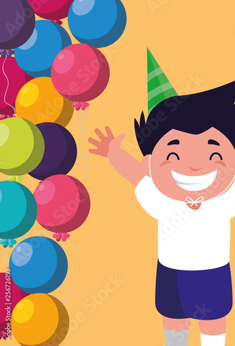 cute happy boy with birthday balloons helium