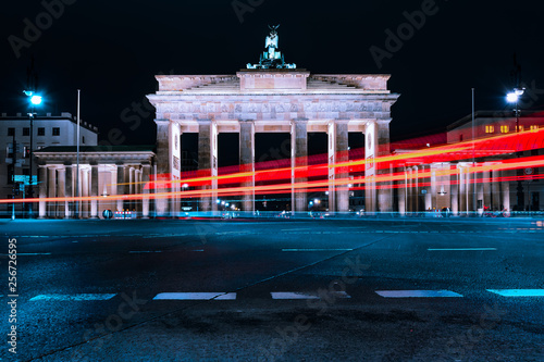 Brandenburger Tor at night with lighttrails