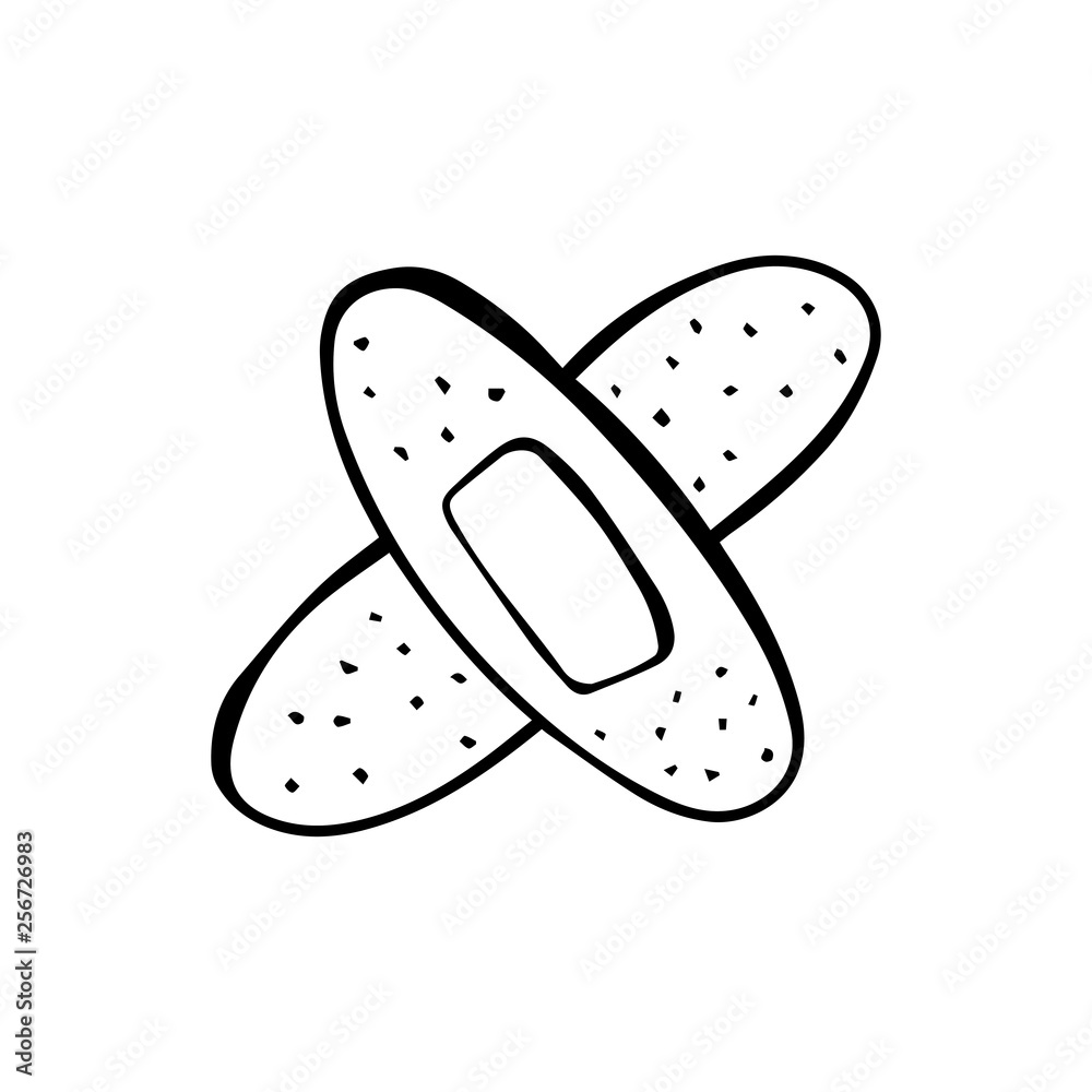Cartoon style vector illustration of black, white band aid. Great design  elements for sticker, card, print or poster. Unique doodle drawing isolated  on background. Medicine, healthcare Stock Vector | Adobe Stock
