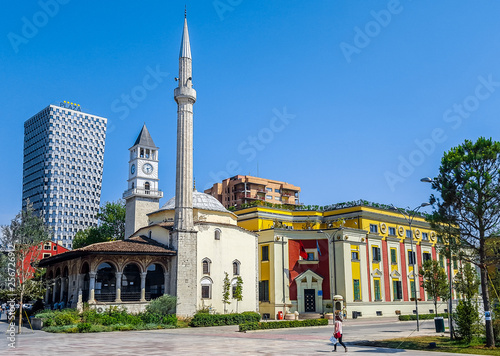 Et'hem Bey Mosque in Skanderberg Square. Tirana, Albania