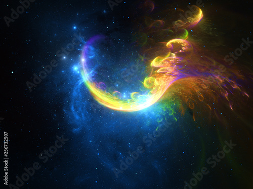 Glowing Plasma Energy, Starfield, Stars and space dust. universe. Vast open interstellar space, cosmic abstract artwork. Brilliant glowing nebula in outer space, abstract creative artwork.