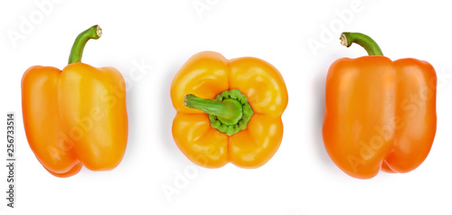 orange sweet bell pepper isolated on white background. Top view. Flat lay