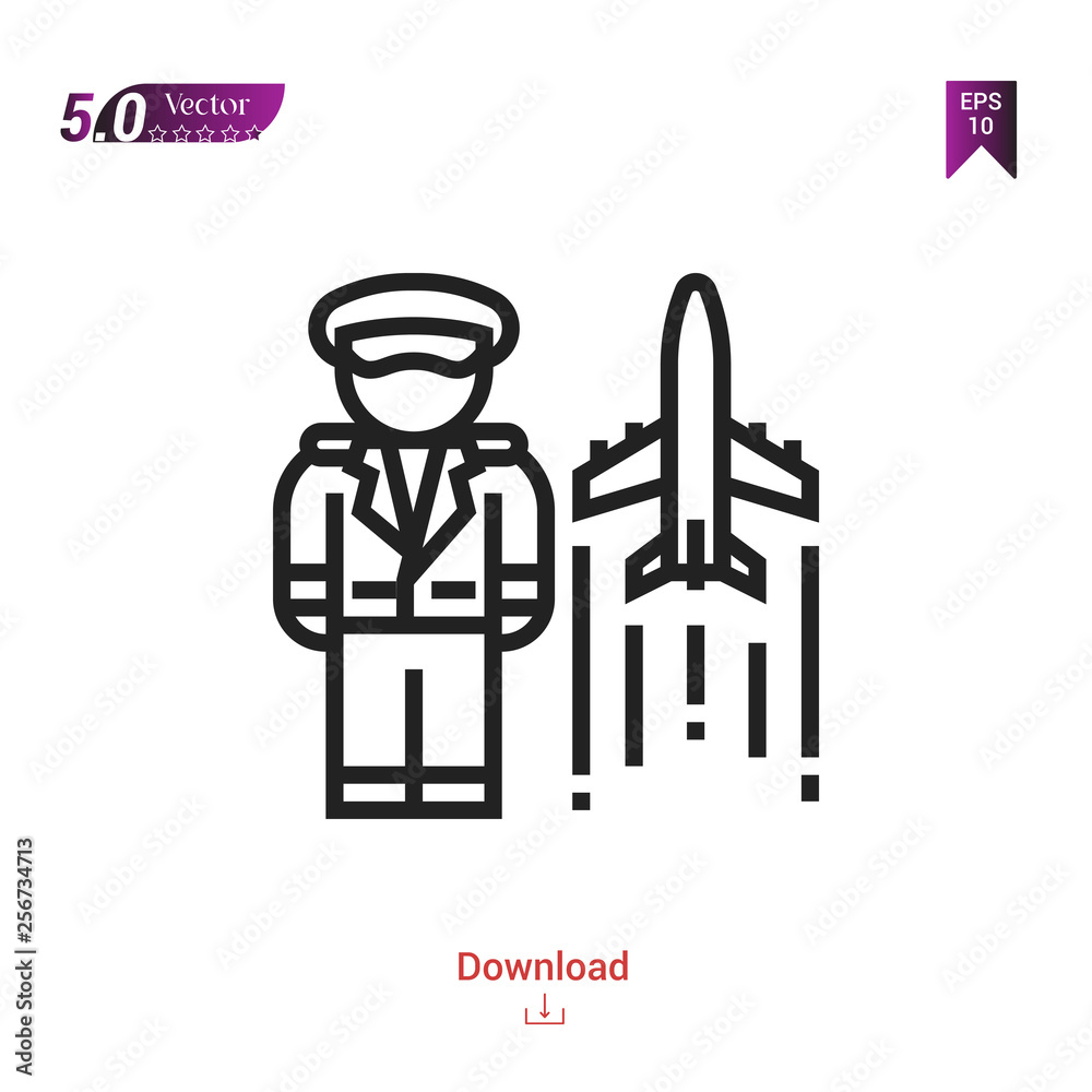 Outline pilot professions icon vector isolated on white background. people. Graphic design, mobile application,professions icons 2019 year, user interface. Editable stroke. EPS10 format Outline pilot professions icon vector isolated on white background. people. Graphic design, mobile application,professions icons 2019 year, user interface. Editable stroke. EPS10 format