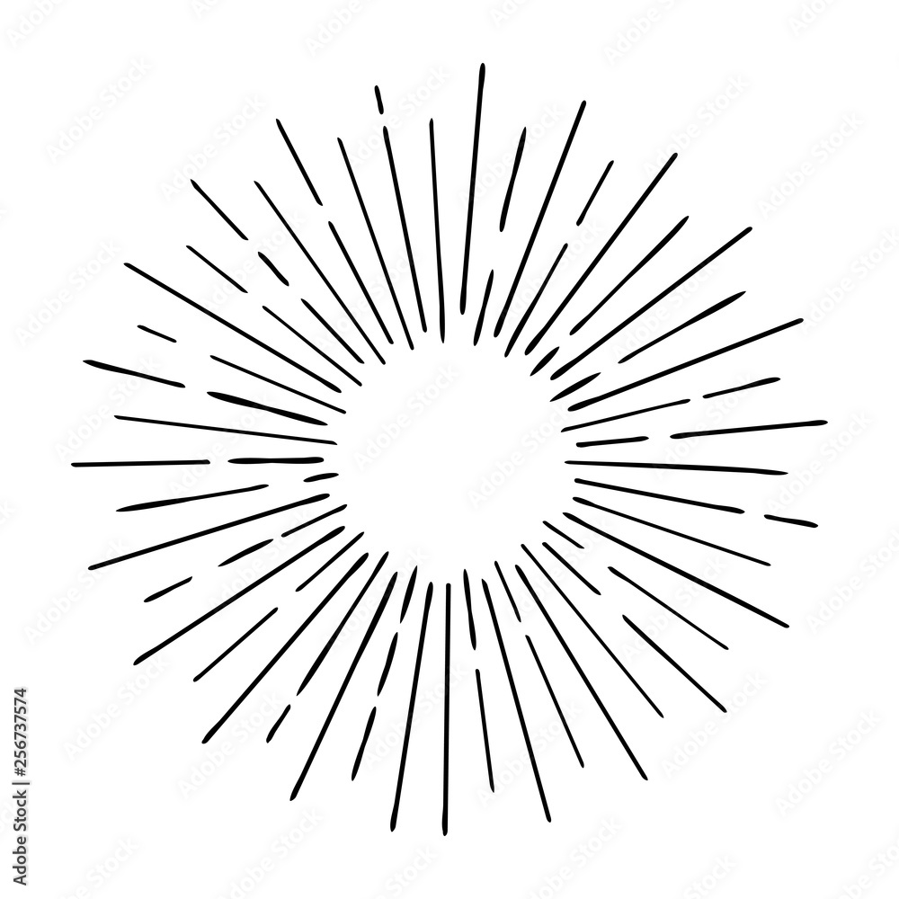 Obraz premium Sun rays hand drawn, linear drawing