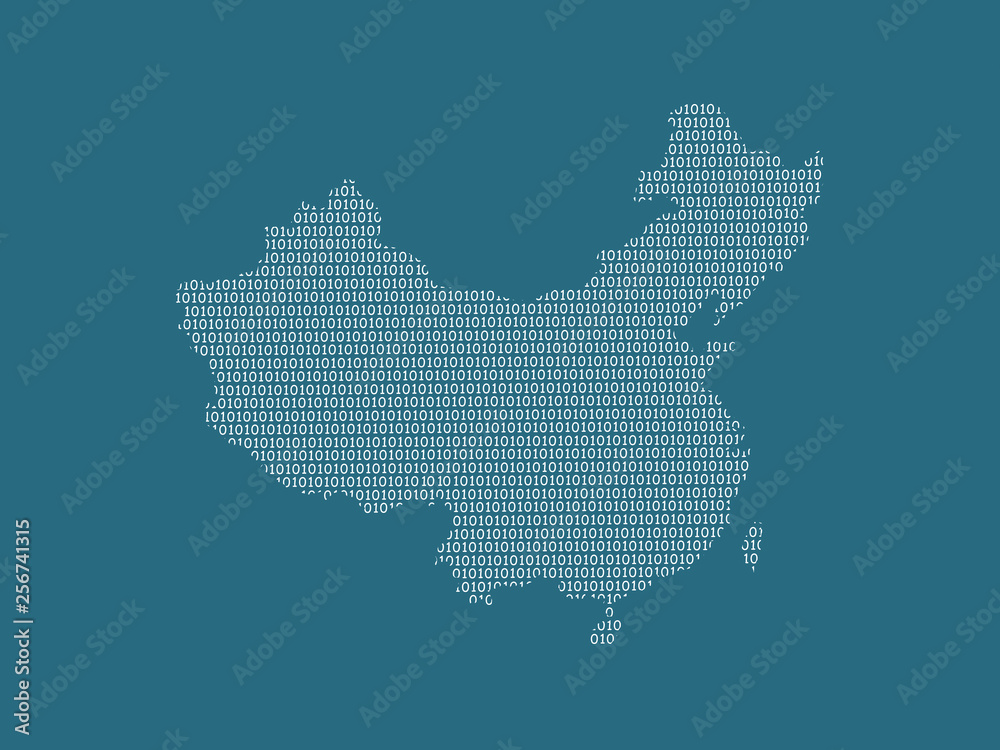 China vector map using white binary digits on dark background to mean digital country and the advancement of technology illustration