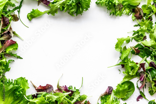 green and red salads for diet food on white background top view mockup