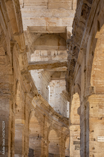 Interior columns in the Arles amphitheatre. The Arles Amphitheatre is a Roman amphitheatre in the southern French town of Arles