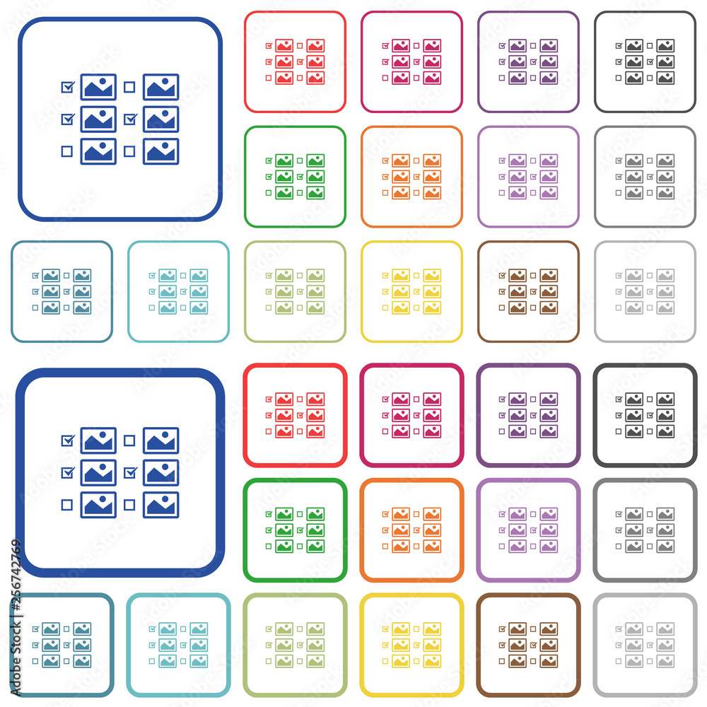 Multiple image selection with checkboxes outlined flat color icons Multiple image selection with checkboxes outlined flat color icons