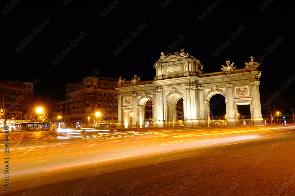 The Puerta de Alcala.  Alcala Gate is a Neo-classical monument in the Plaza de la Independencia in Madrid.