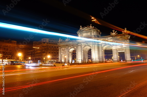 The Puerta de Alcala.  Alcala Gate is a Neo-classical monument in the Plaza de la Independencia in Madrid.