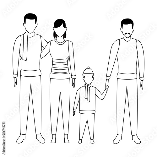 family avatar cartoon character black and white © Jemastock
