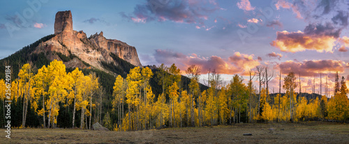 Autumn Sunset on Courthouse Mountain and Chimney Rock from the True Grit field photo