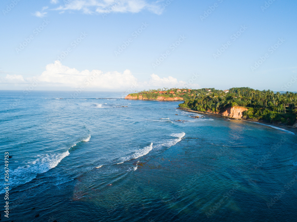 Aerial view of beautiful seascape with fishermen village in sri lanka