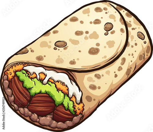 Cartoon burrito Mexican food clip art. Vector illustration with simple gradients. All in a single layer. 