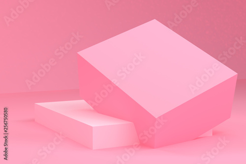 Minimalist Pink cube geometrical abstract background, pastel colors, 3D render, trend poster, Illustration.