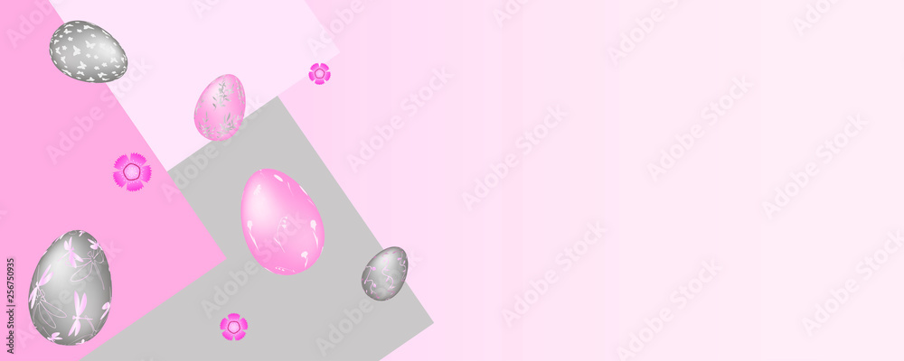 The Easter background with gray and pink eggs. Vector.