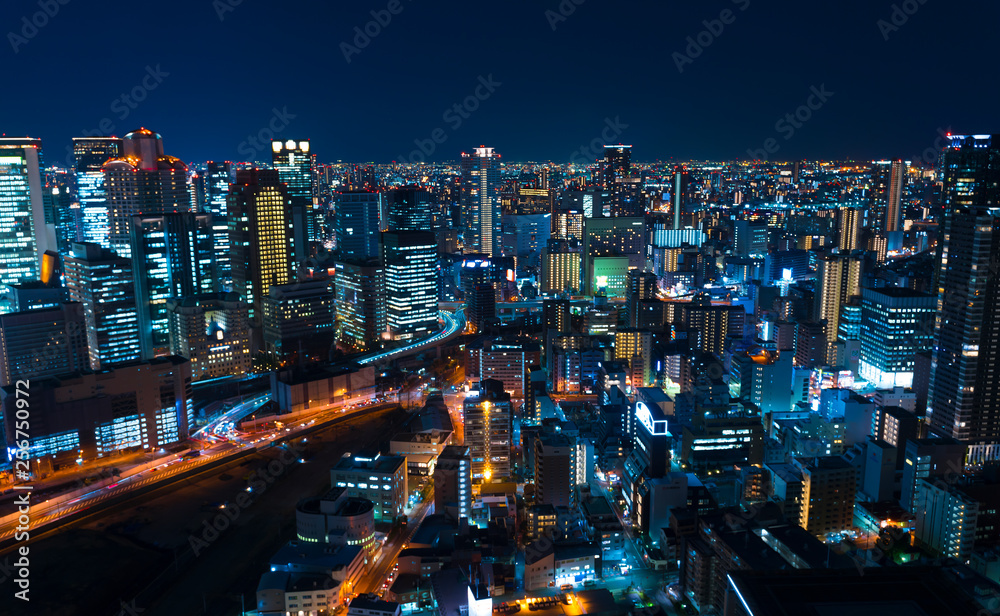 Fototapeta premium Wgląd nocy w Osace2019