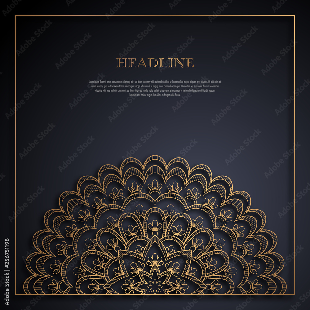 Gold and black greeting card template in retro style. Great design for any purposes: invitation, flyer, menu, brochure or leaflet
