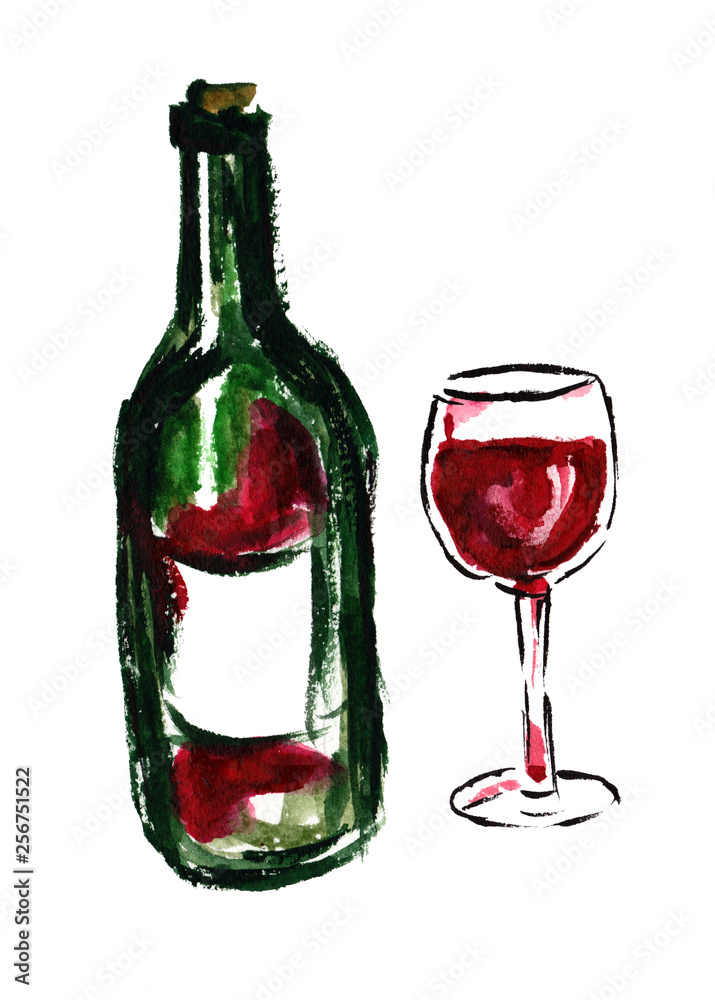 Hand drawn watercolor with pen food and drink sketch illustration Hand drawn watercolor with pen food and drink sketch illustration