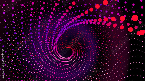 Swirl from dots structure 3d sea. Infinity funnel.
