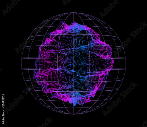 Sphere from particles wave nodes. 3d sea flow.