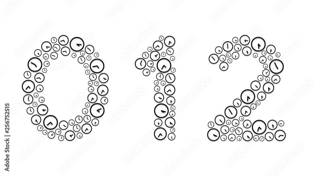 Alphabet set letter number zero to nine and punctuation, Clock shuffle pattern, Time system concept design illustration isolated on white background animation 4K Alphabet set letter number zero to nine and punctuation, Clock shuffle pattern, Time system concept design illustration isolated on white background animation 4K
