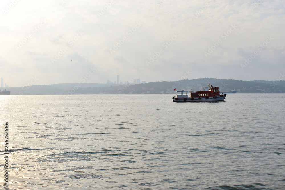 Bosphorus. istanbul coast. boats in the sea. fishing boats in the sea