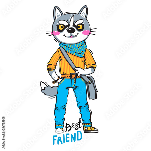 Wallpaper Mural Husky puppy in fashionable clothes. Dog is the best friend. Can be used as print for design of t-shirt, cover, card. Vector illustration Torontodigital.ca