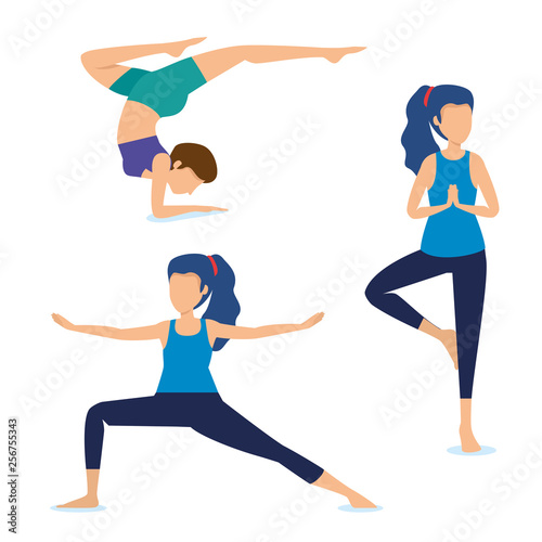 set women practice yoga exercise