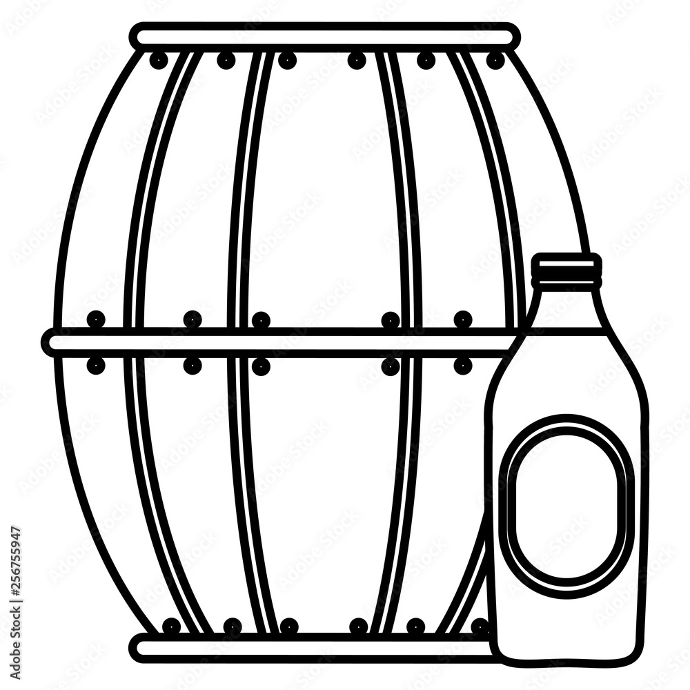 beer wooden barrel with bottle