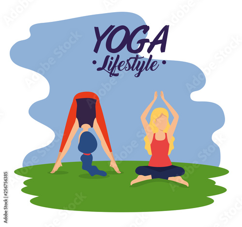 women practice yoga exercise pose