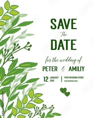 Vector illustration green leaf flower frame with wedding elegant card