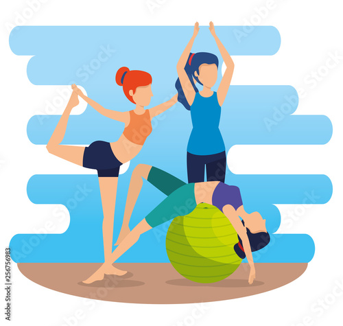 women practice yoga exercise posture