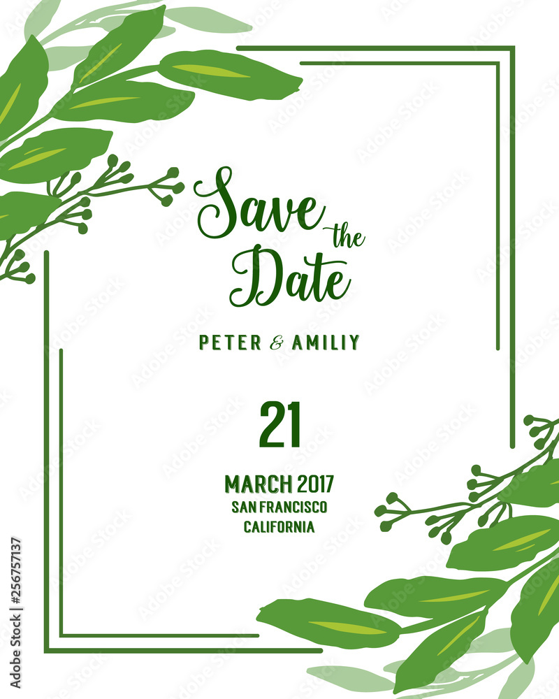 Obraz Vector illustration invitation card wedding with green leafy flower frame