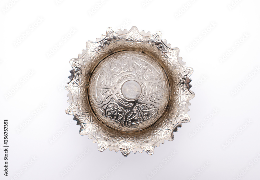 embroidered metal bowl. Traditional Embossed Metal bowl on. Ottoman and Turkish bowl on white background embroidered metal bowl. Traditional Embossed Metal bowl on. Ottoman and Turkish bowl on white background
