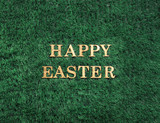 Happy Easter gold text laying in green grass