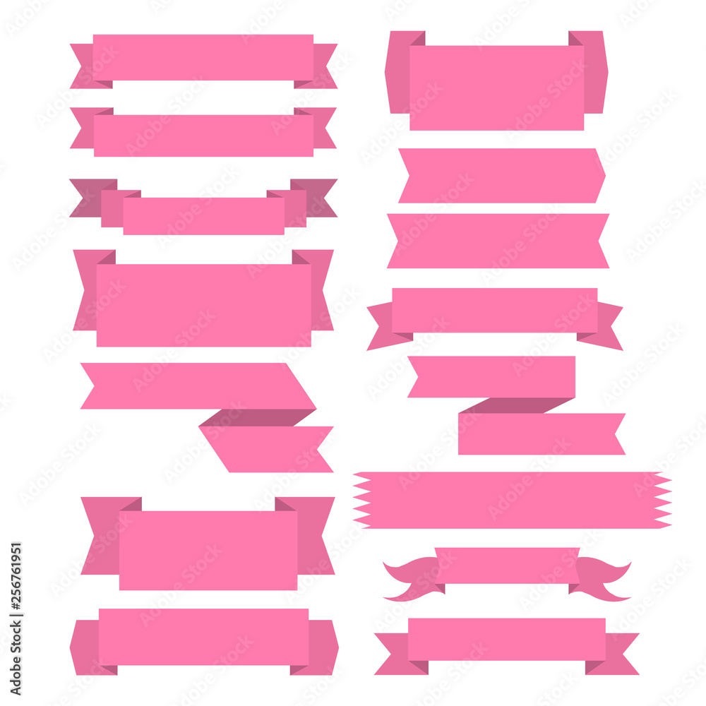 set of pink ribbon banner icon