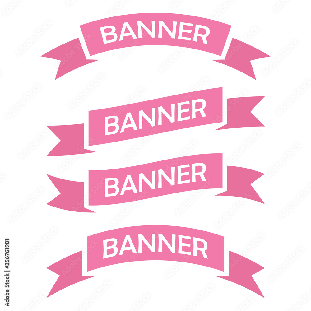 set of pink ribbon banner icon set of pink ribbon banner icon