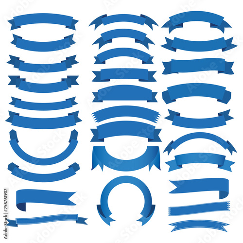 set of blue ribbon banner icon