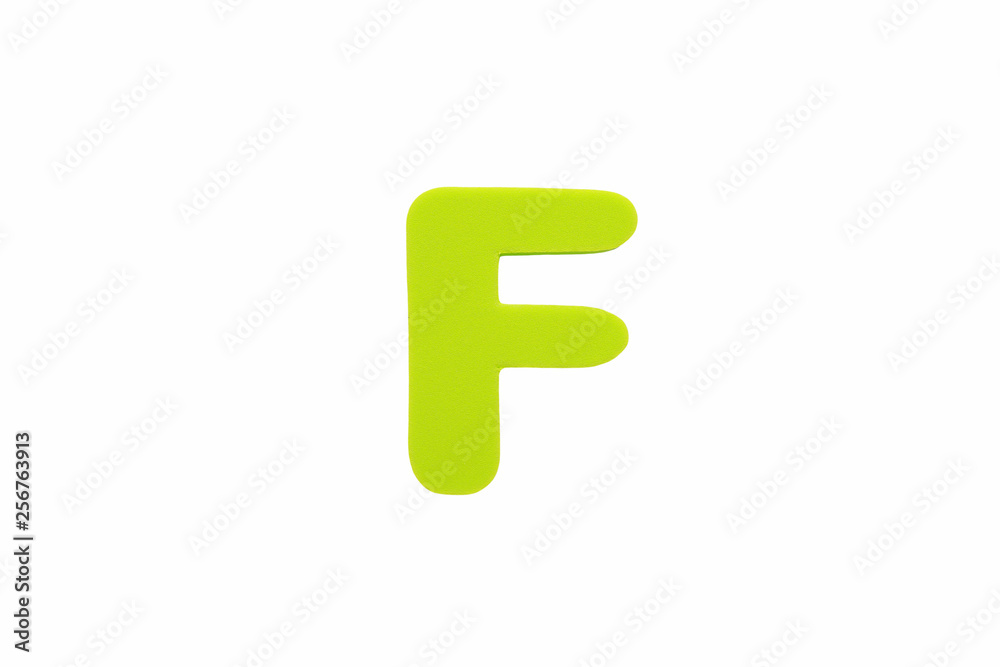 Alphabet letter F symbol of sponge rubber isolated over white background. Alphabet letter F symbol of sponge rubber isolated over white background.