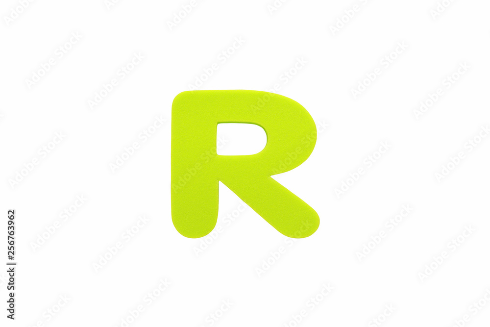 Alphabet letter R symbol of sponge rubber isolated over white background.