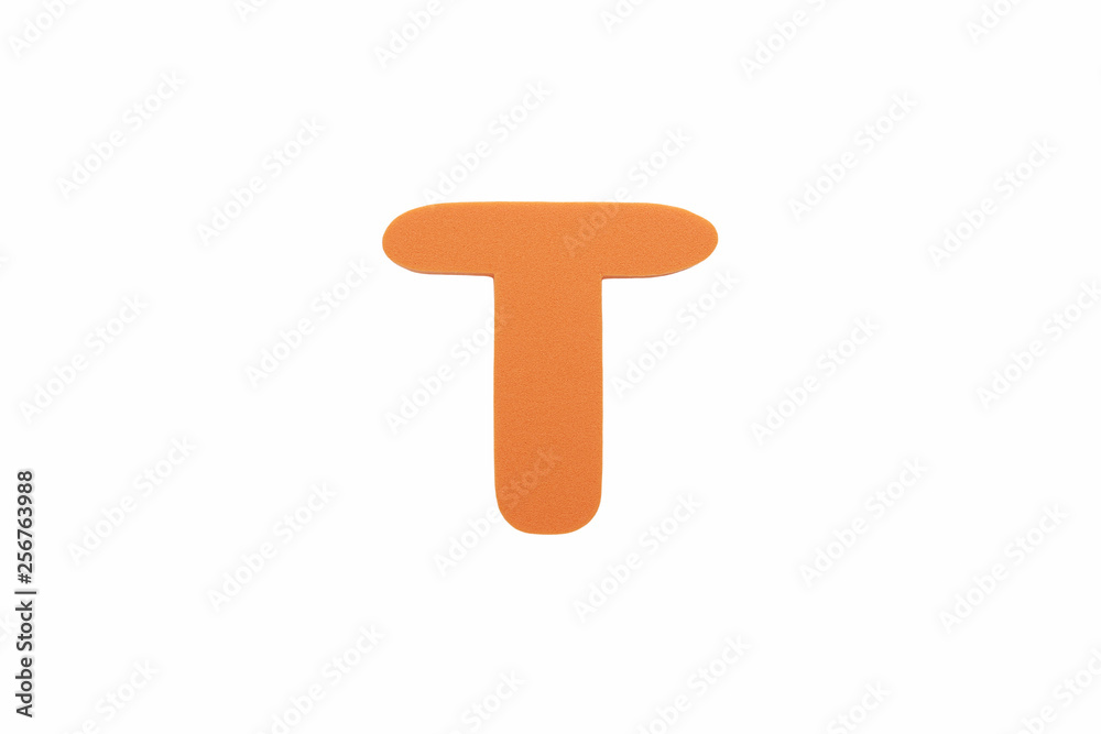 Alphabet letter T symbol of sponge rubber isolated over white background. Alphabet letter T symbol of sponge rubber isolated over white background.